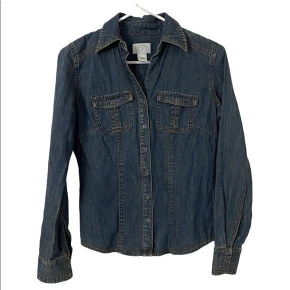 Loft Denim Softened Chambray Long Sleeve Shirt XS Snap Front - Picture 2 of 7